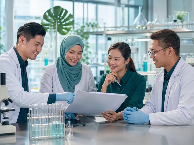 Postbiotic ingredient supplier team collaborating on research and manufacturing plans