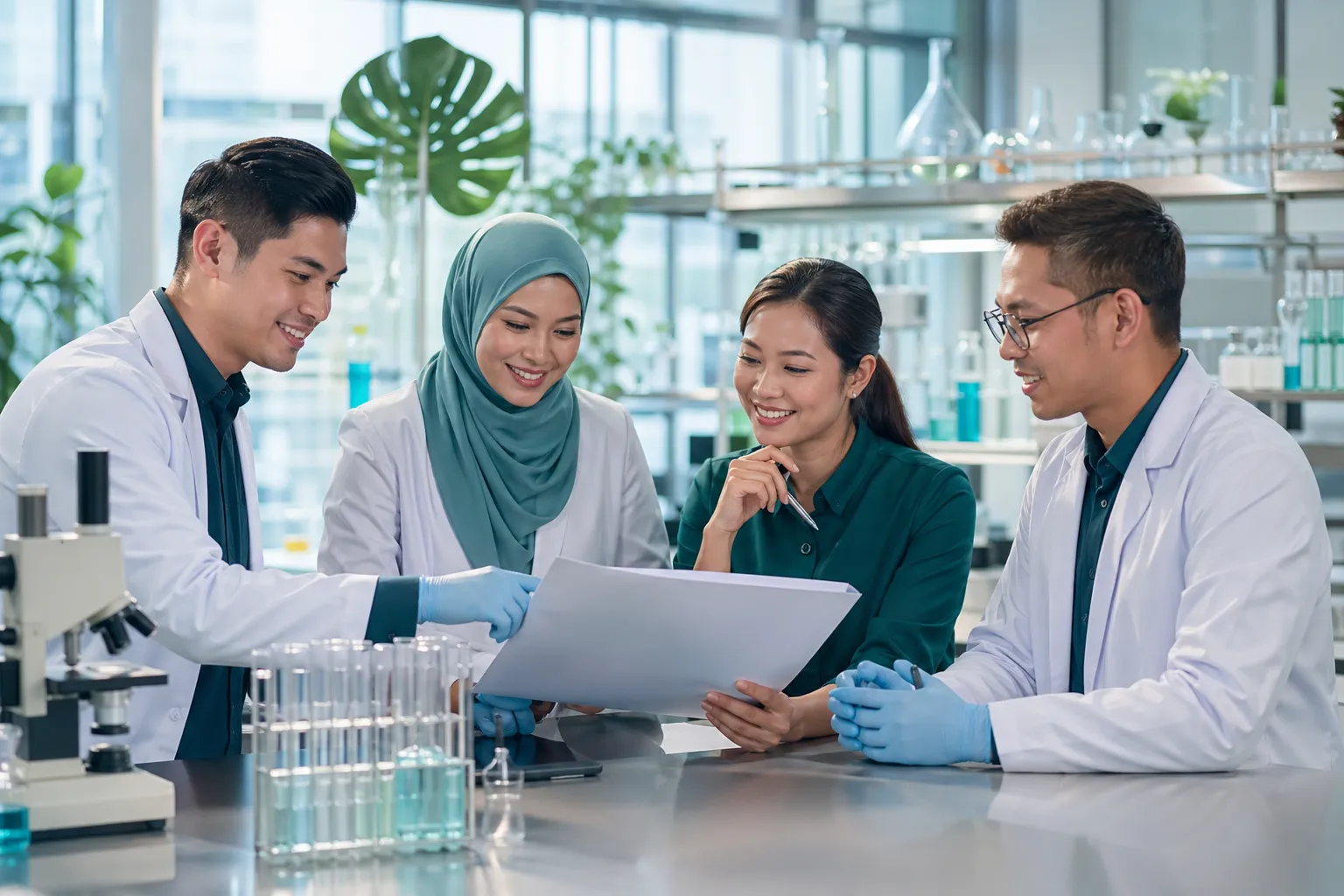 Postbiotic ingredient supplier team collaborating on research and manufacturing plans